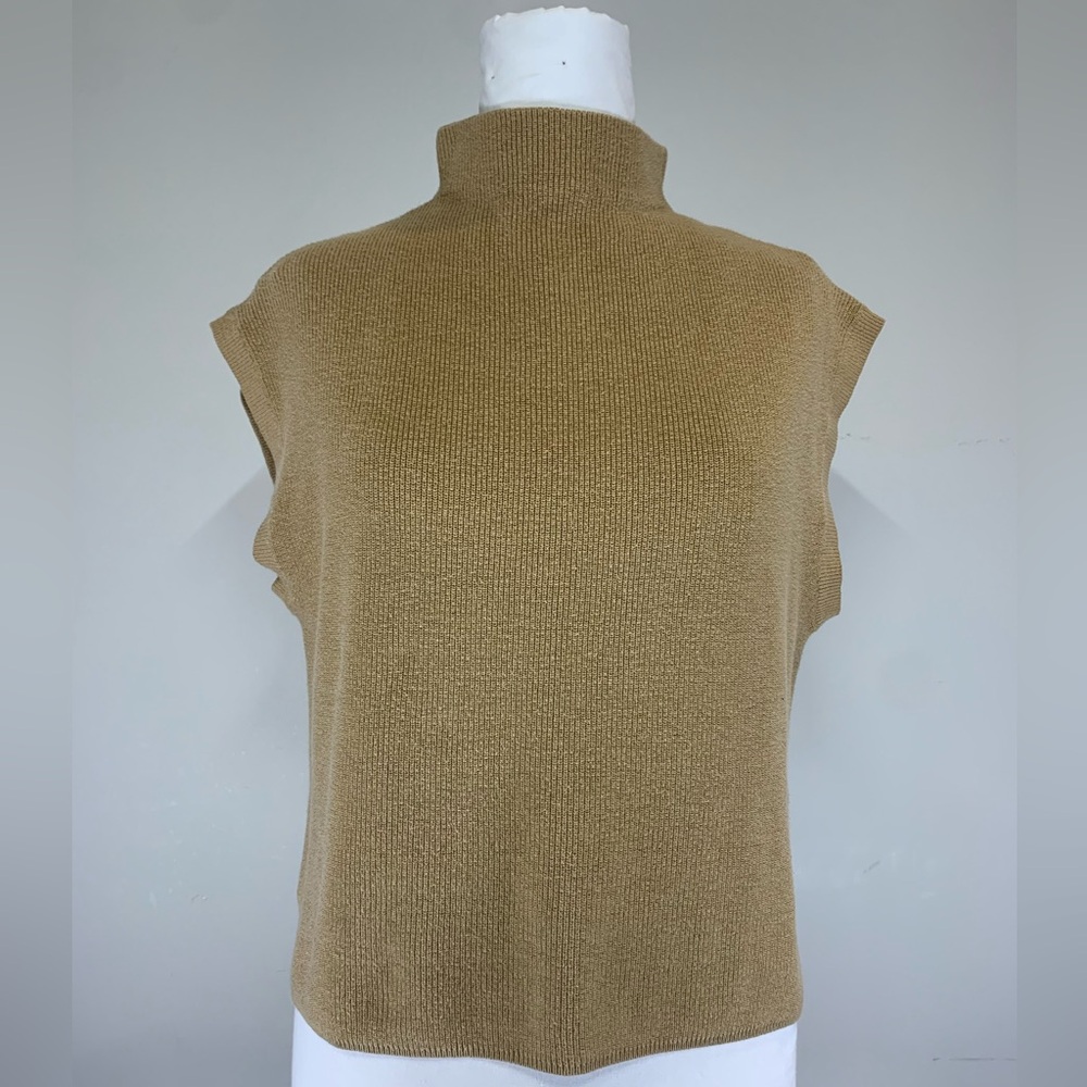 Christian Siriano NY Camel Ribbed Mock Neck Sweater Vest - Size M